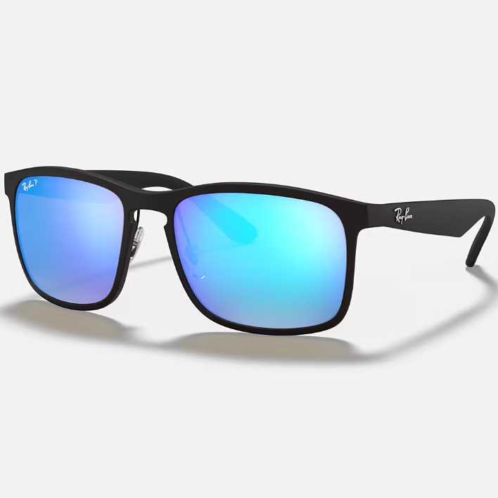 Ray Ban Men Square Frame Shiny Matte Black Sunglasses