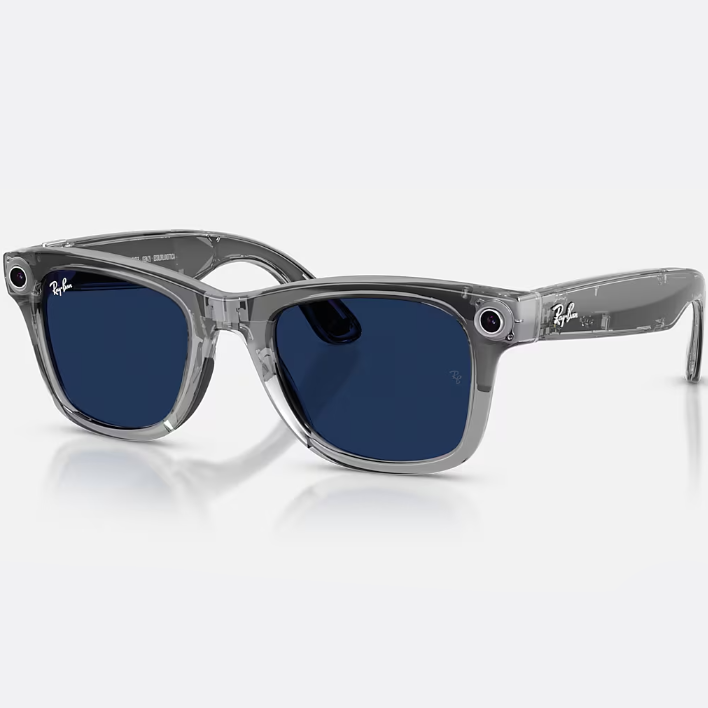 Ray Ban Men Square Frame Shiny Transparent Grey Sunglasses