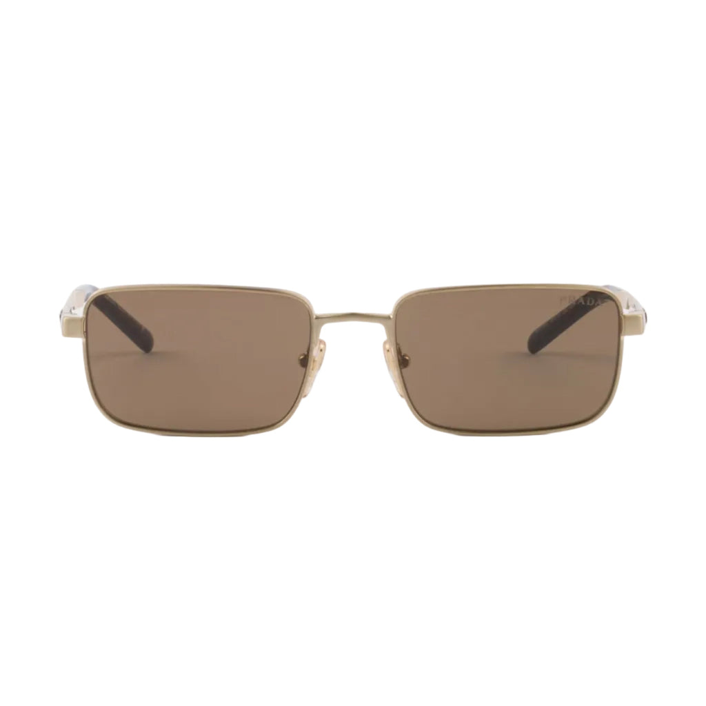 Prada Men Rectangular Frame Brushed Gold Sunglasses