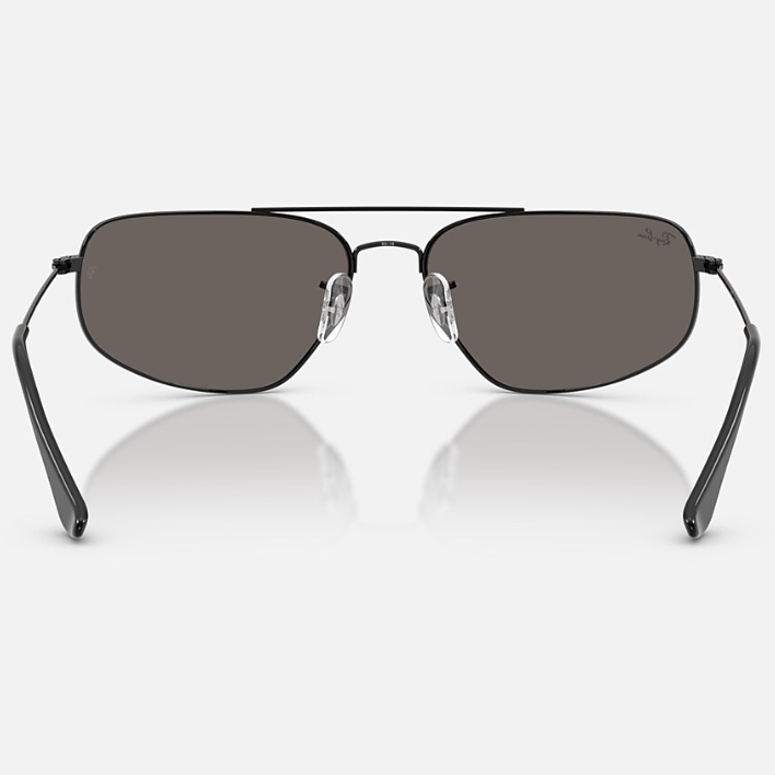 Ray Ban Men Rectangle Frame Polished Shiny Black Sunglasses