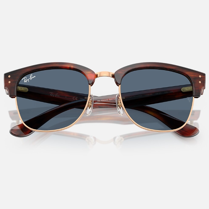 Ray Ban Men Square Frame Polished Striped Havana On Rose Gold Sunglasse