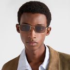 Prada Men Rectangular Frame Brushed Gold Sunglasses