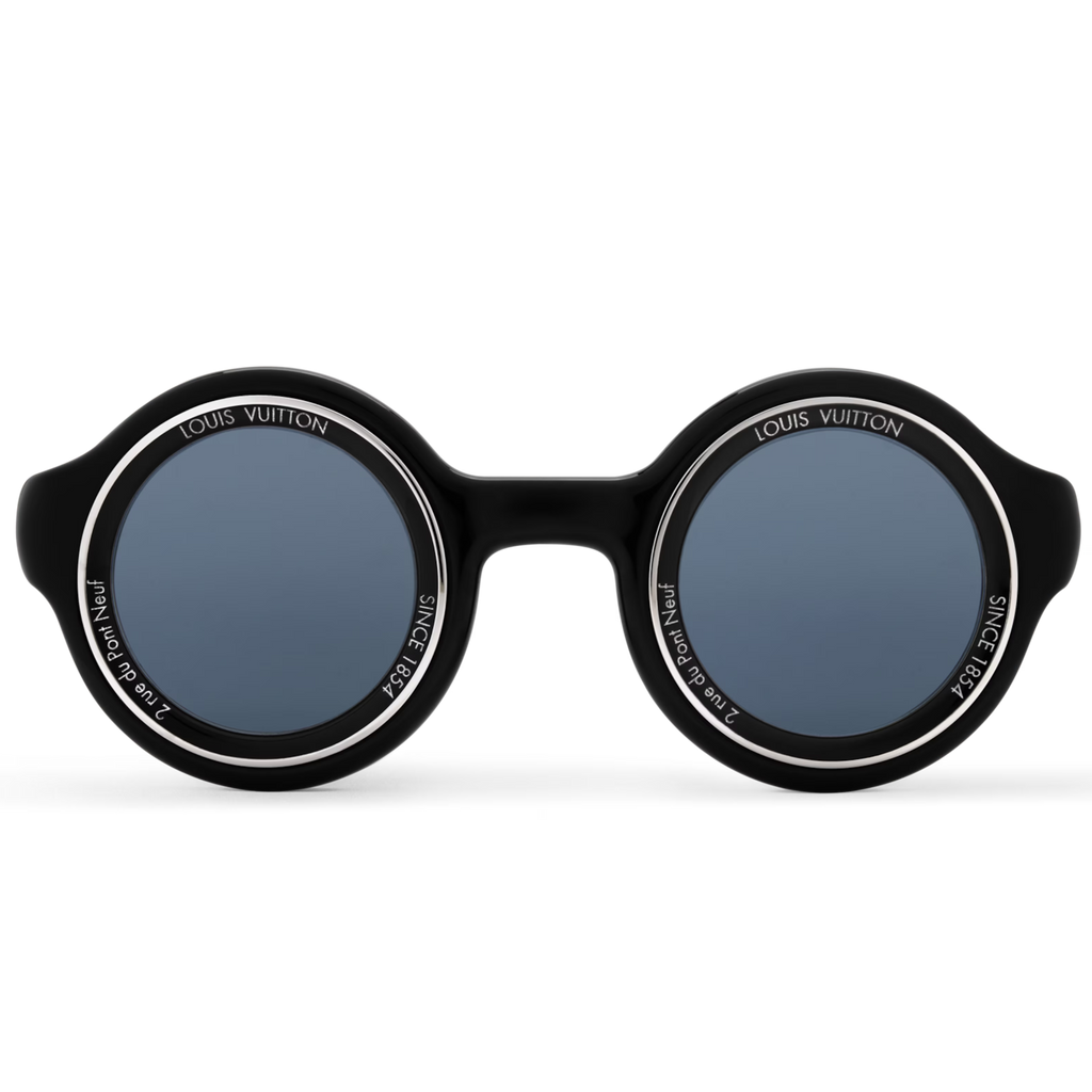 Louis Vuitton Men Round Frame Shiny Black Sunglasses