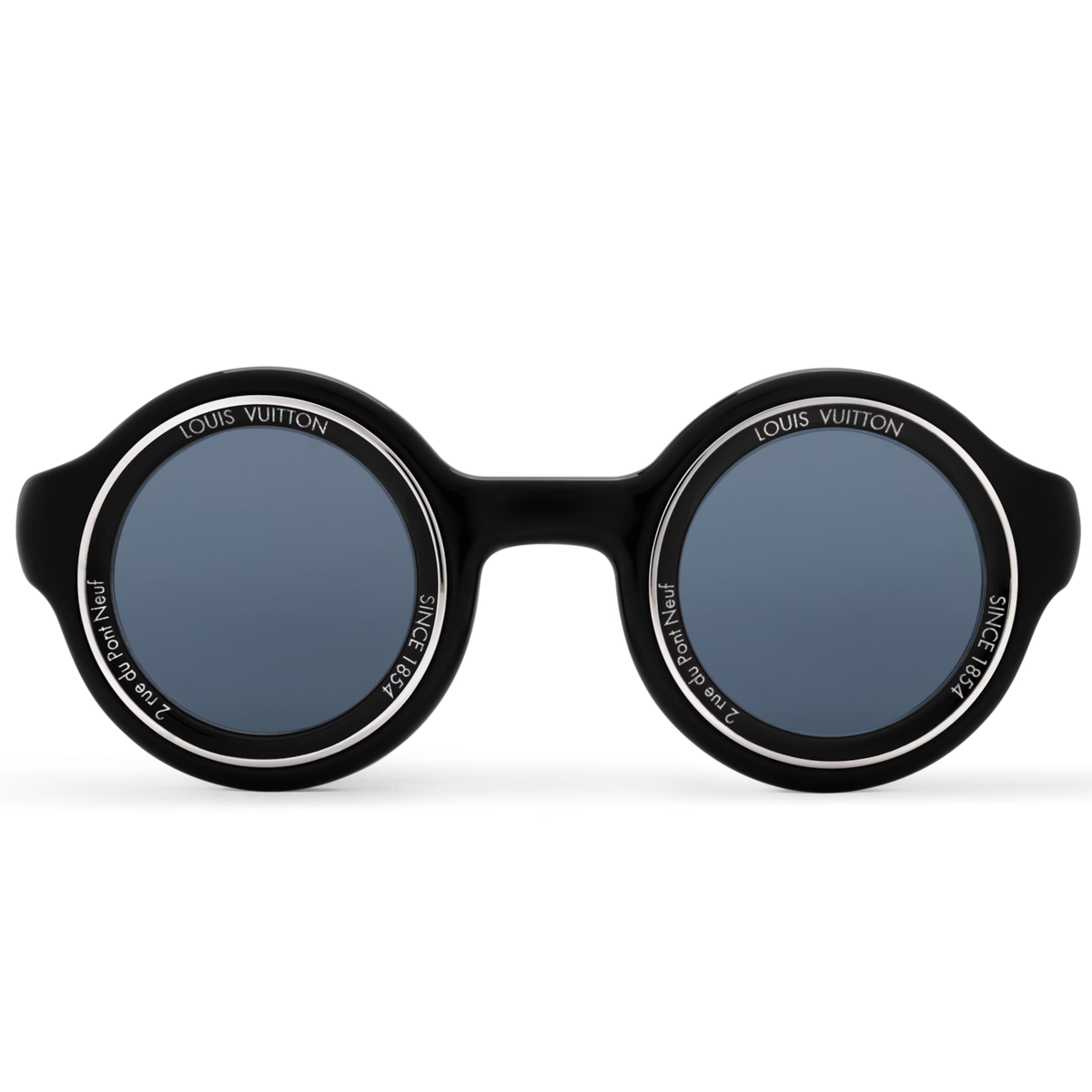 Louis Vuitton Men Round Frame Shiny Black Sunglasses