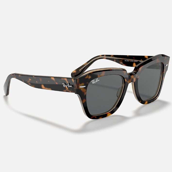 Ray Ban Men Square Frame Polished Havana On Transparent Brown Sunglasses