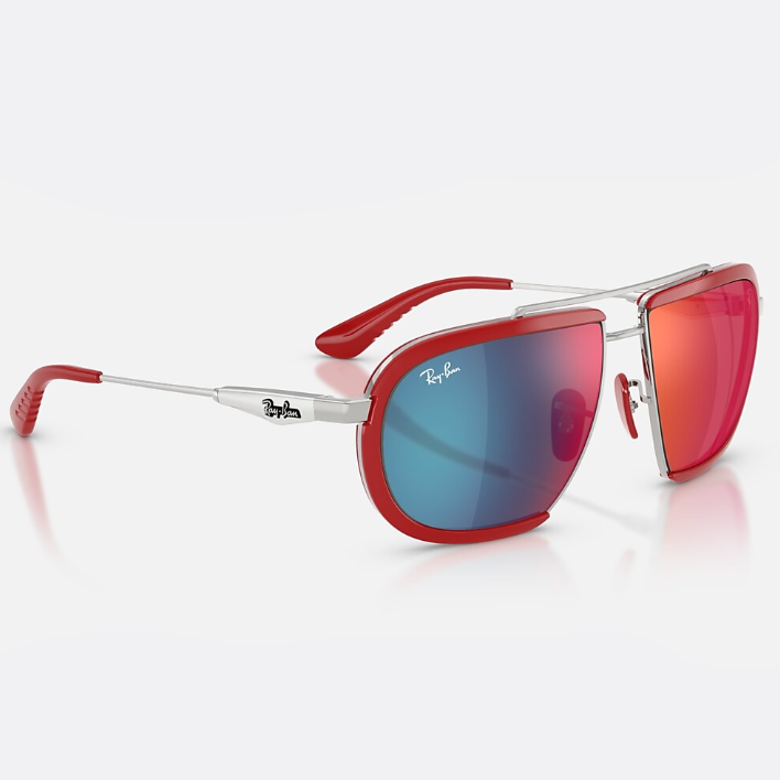 Ray Ban Men Irregular Frame Polished Silver Sunglasses