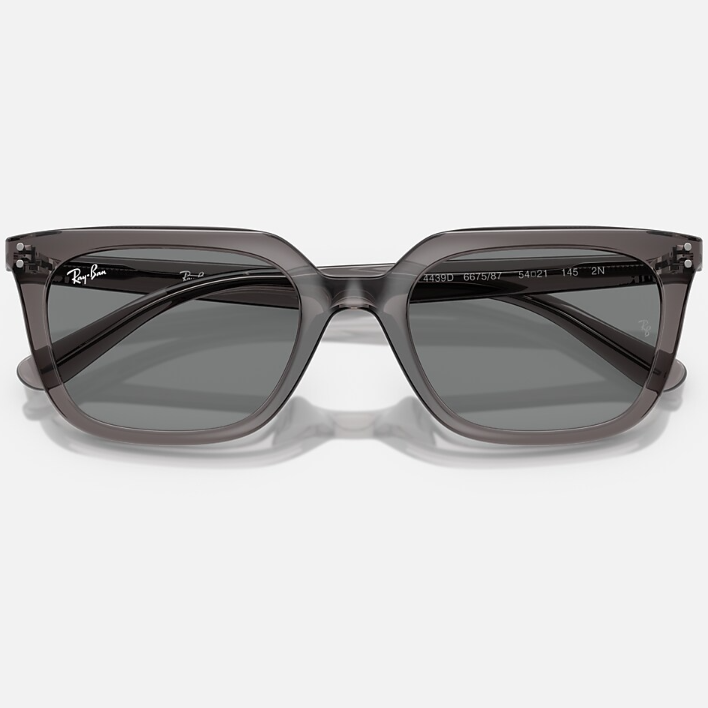 Ray Ban Men Square Frame Polished Transparent Lead Grey Sunglasses