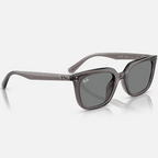 Ray Ban Men Square Frame Polished Transparent Lead Grey Sunglasses