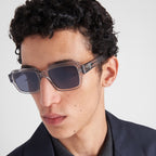 Prada Men Rectangular Frame Crystal Grey Sunglasses