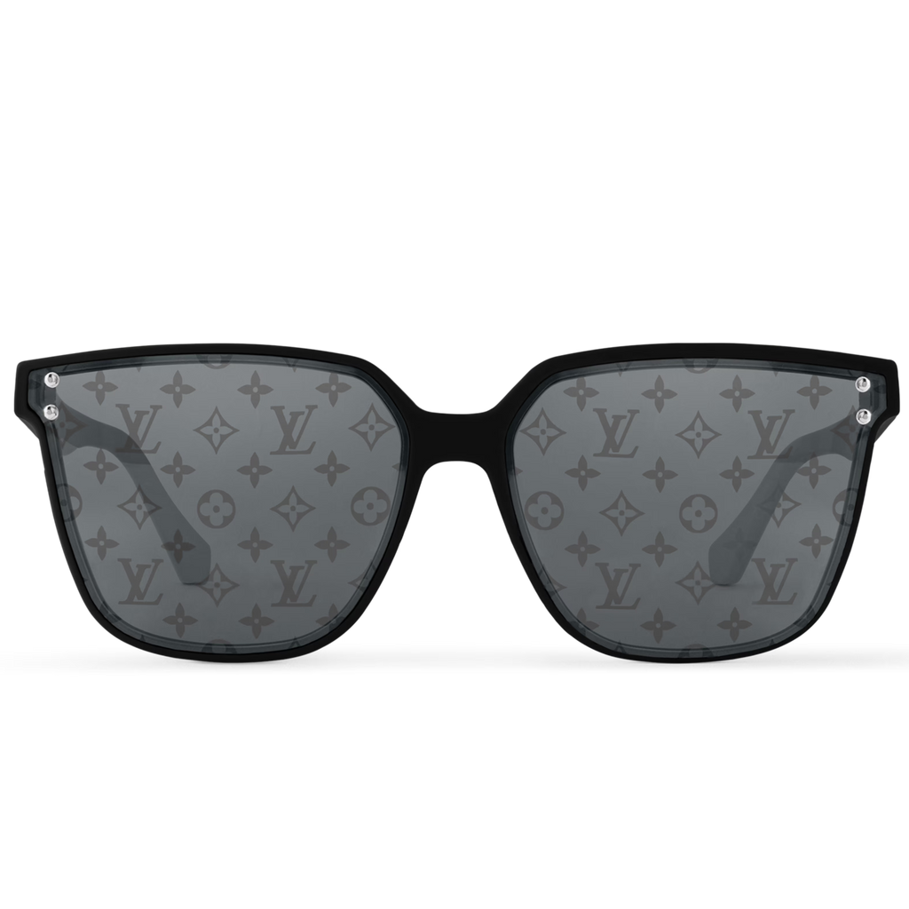 Louis Vuitton Men Square Frame Shiny Matte Black Sunglasses