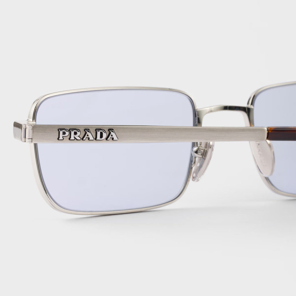 Prada Men Rectangular Frame Brushed Steel Sunglasses