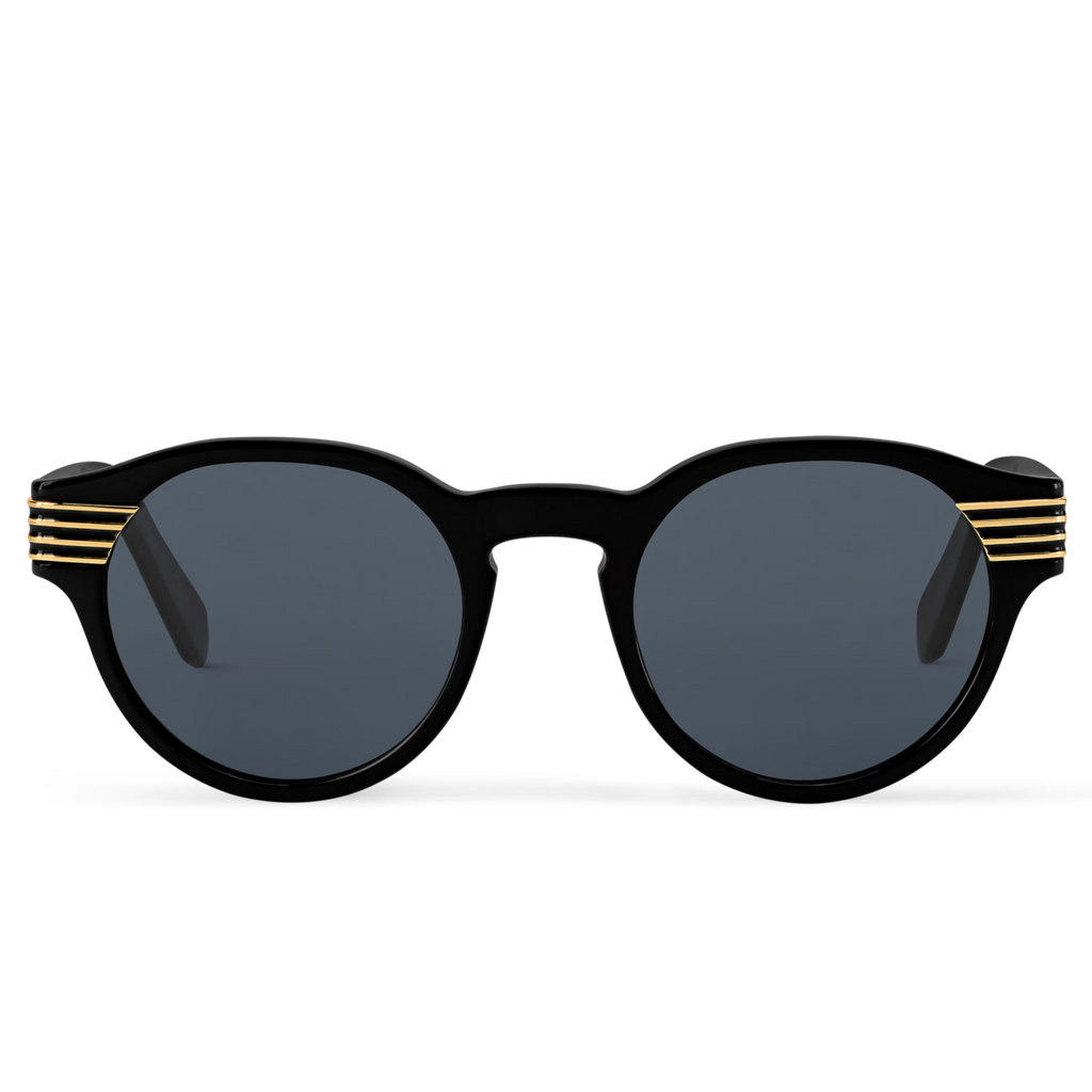 Louis Vuitton Men Round Frame Shiny Deep Black Sunglasses