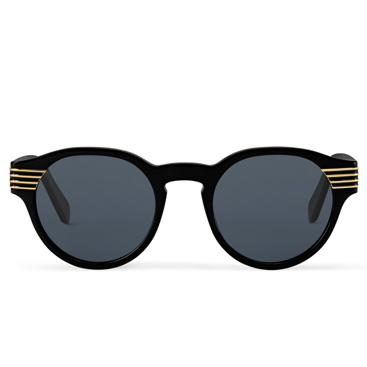 Louis Vuitton Men Round Frame Shiny Deep Black Sunglasses