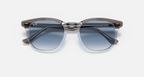 Ray Ban Men Square Frame Polished Grey On Transparent Sunglasses