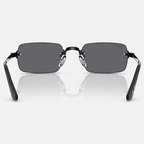 Ray Ban Men Rectangle Frame Shiny Polished Black Sunglasses