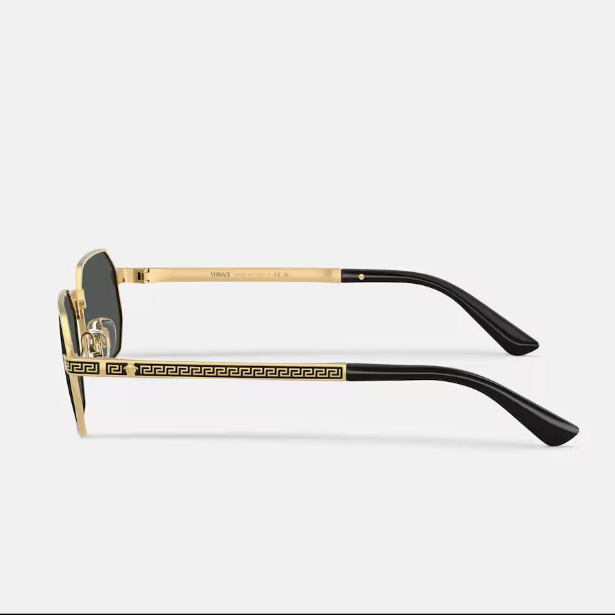 Versace Men Rectangular Frame Shiny Metallic Gold Sunglasses