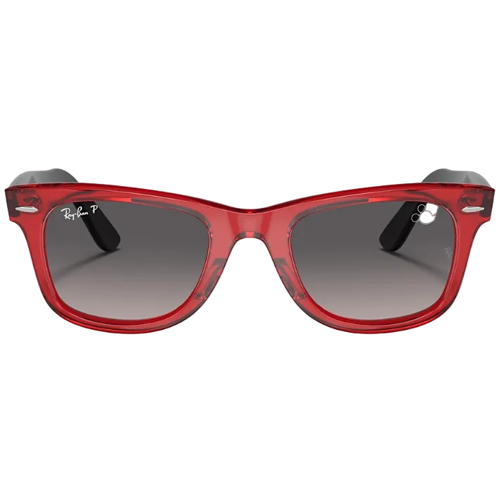 Ray Ban Men Square Frame Polished Transparent Red Sunglasses