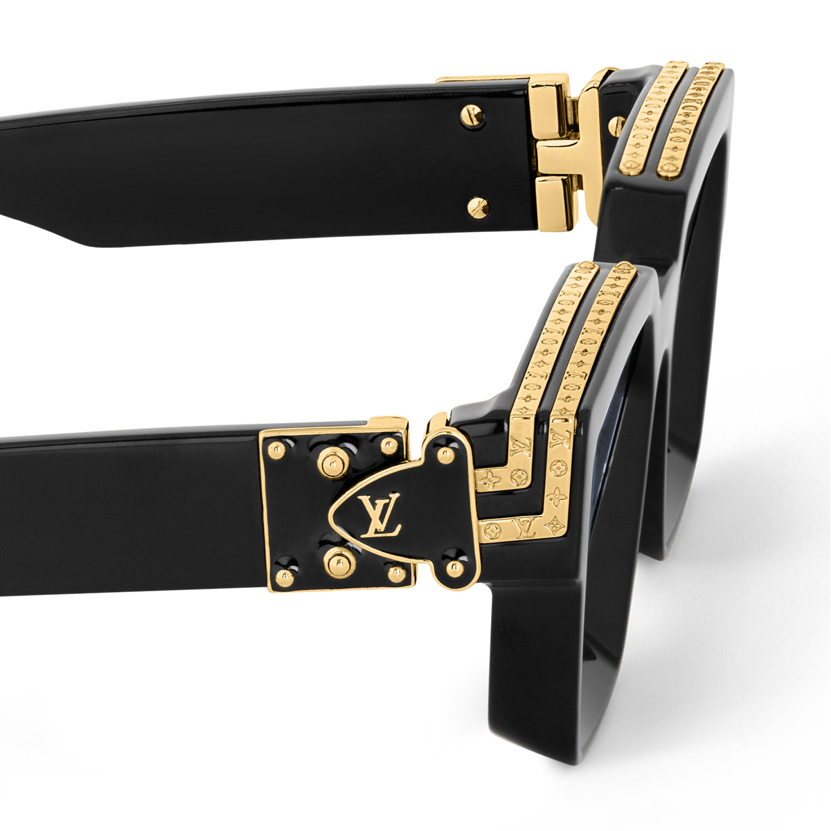 Louis Vuitton Men Square Frame Shiny Crow Black Sunglasses