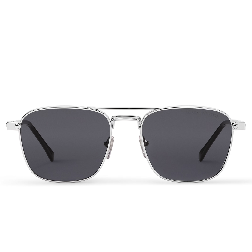 Louis Vuitton Men Sqaure Frame Shiny Silver Sunglasses