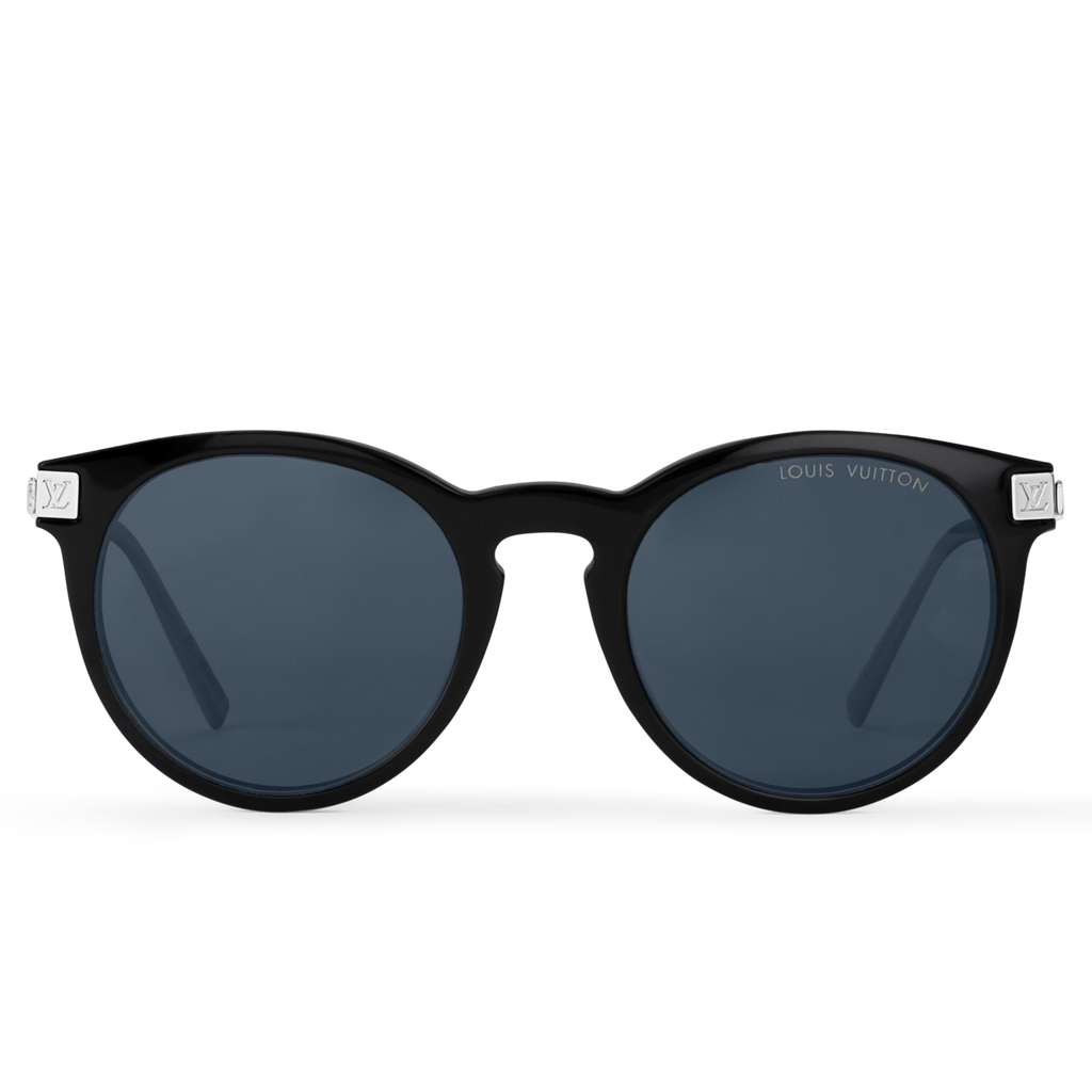Louis Vuitton Men Round Frame Shiny Soft Black Sunglasses