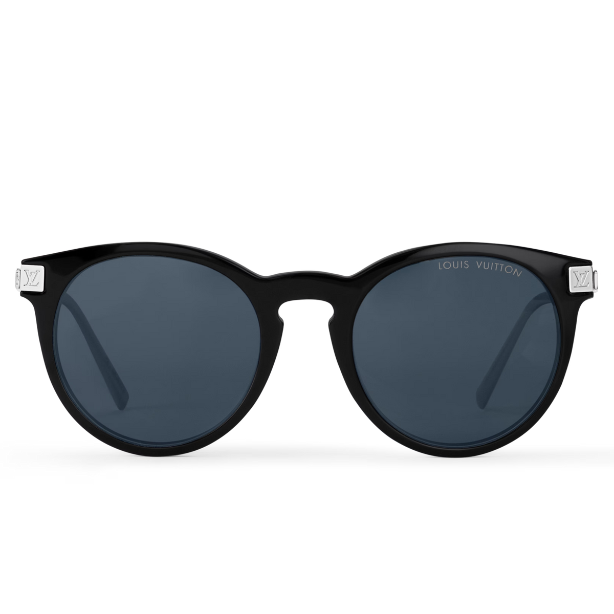 Louis Vuitton Men Round Frame Shiny Soft Black Sunglasses