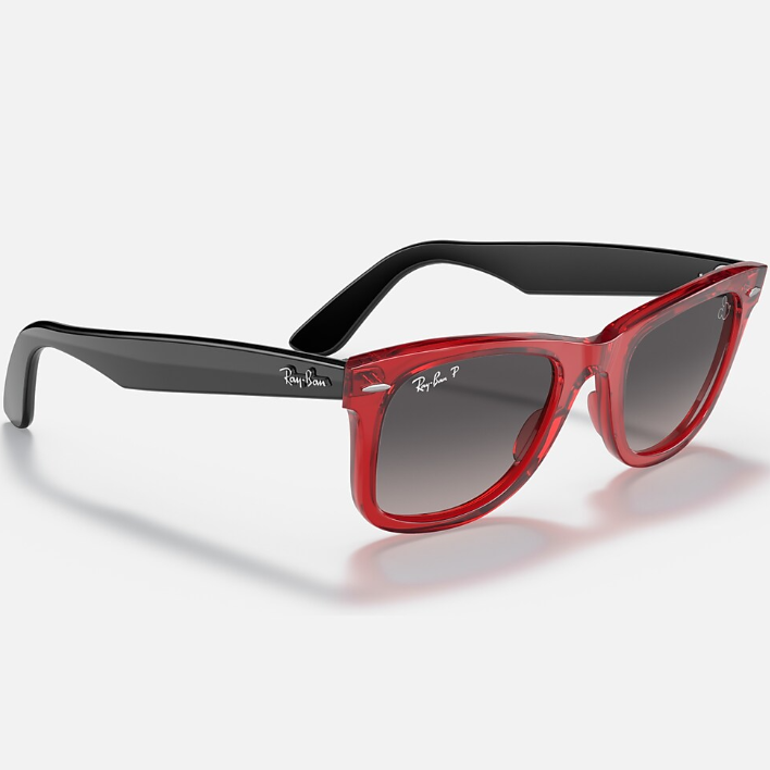 Ray Ban Men Square Frame Polished Transparent Red Sunglasses