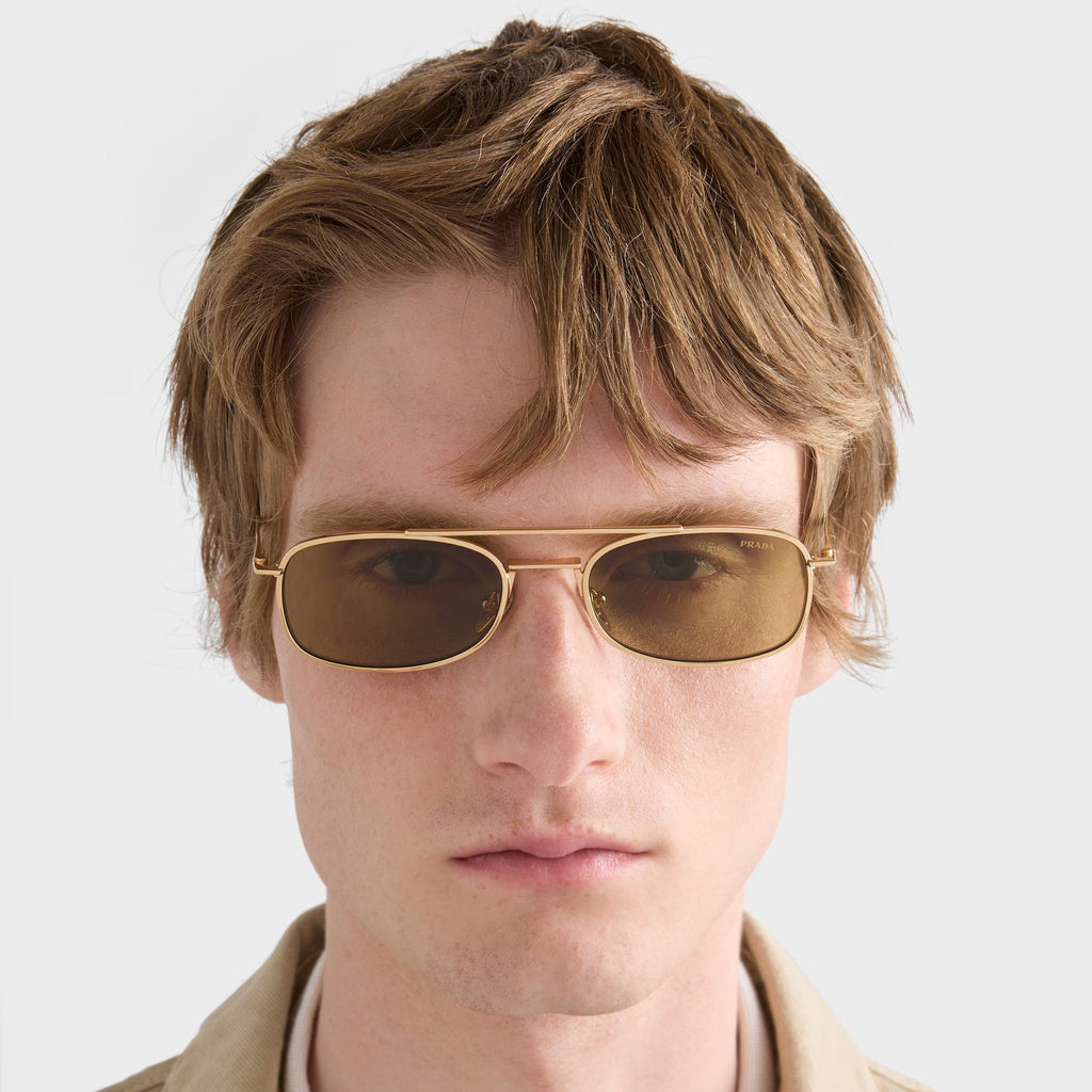 Prada Men Rctangular Frame Gold Sunglasses