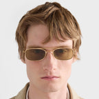 Prada Men Rctangular Frame Gold Sunglasses