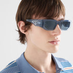 Prada Men Rctangular Frame Transparent Ocean Blue Sunglasses
