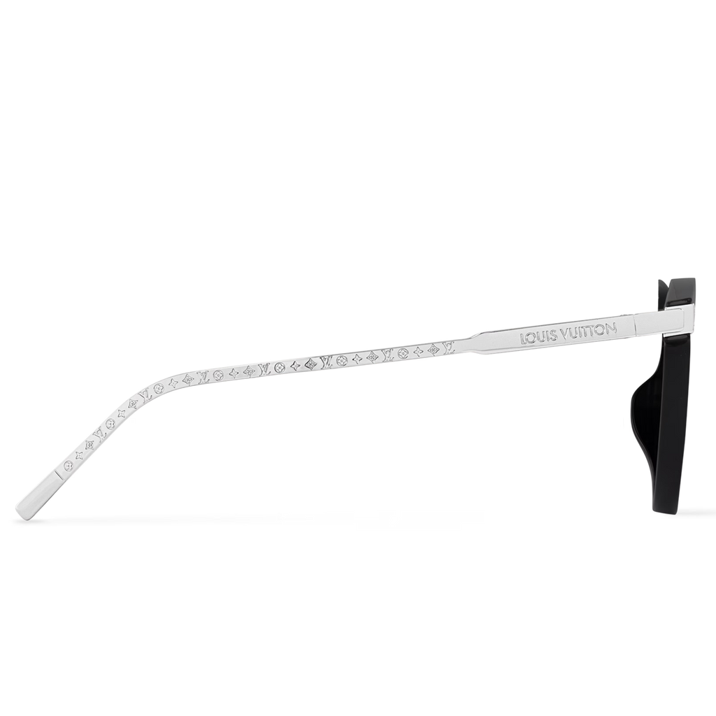 Louis Vuitton Men Round Frame Shiny Soft Black Sunglasses