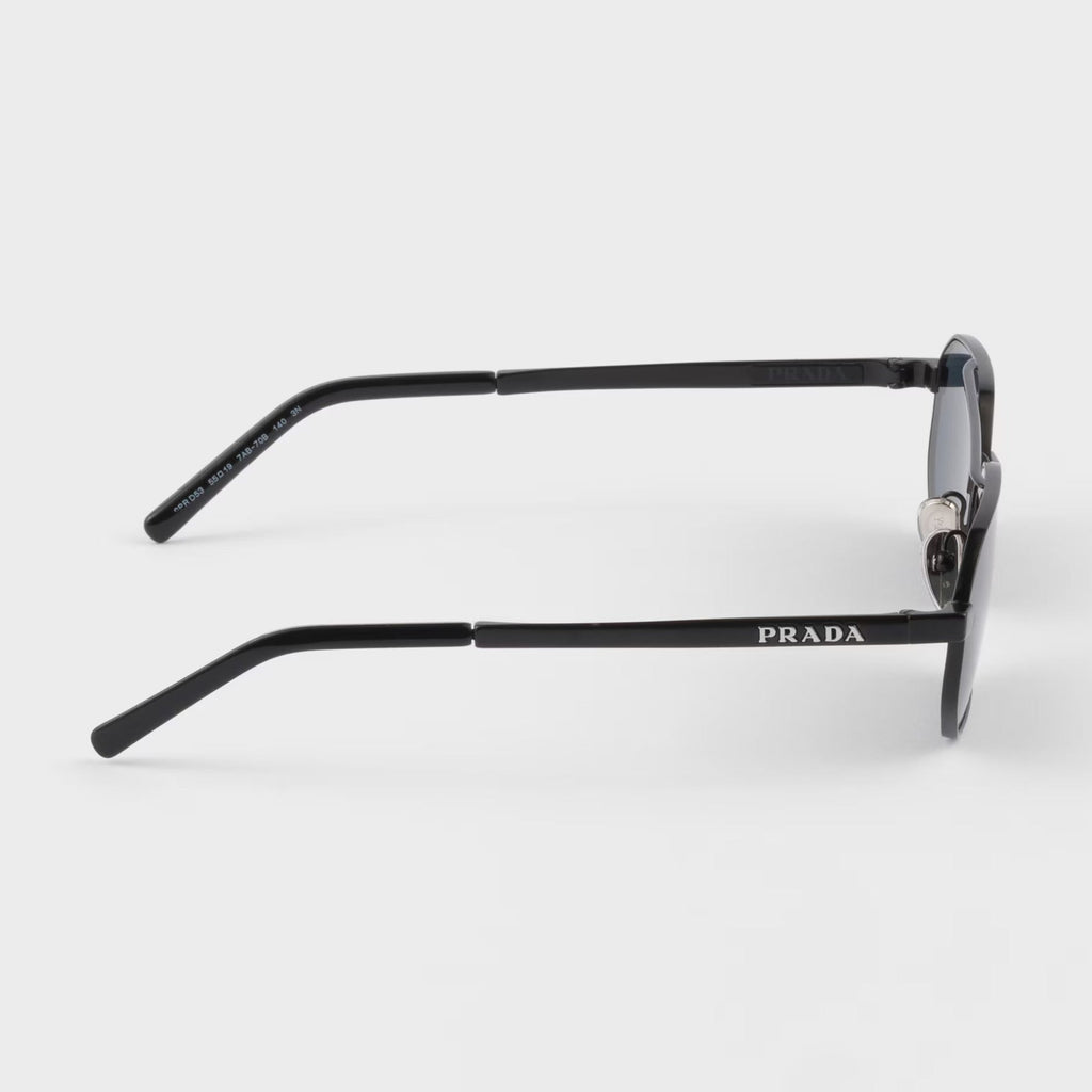 Prada Men Geometric Frame Brushed Black Sunglasses
