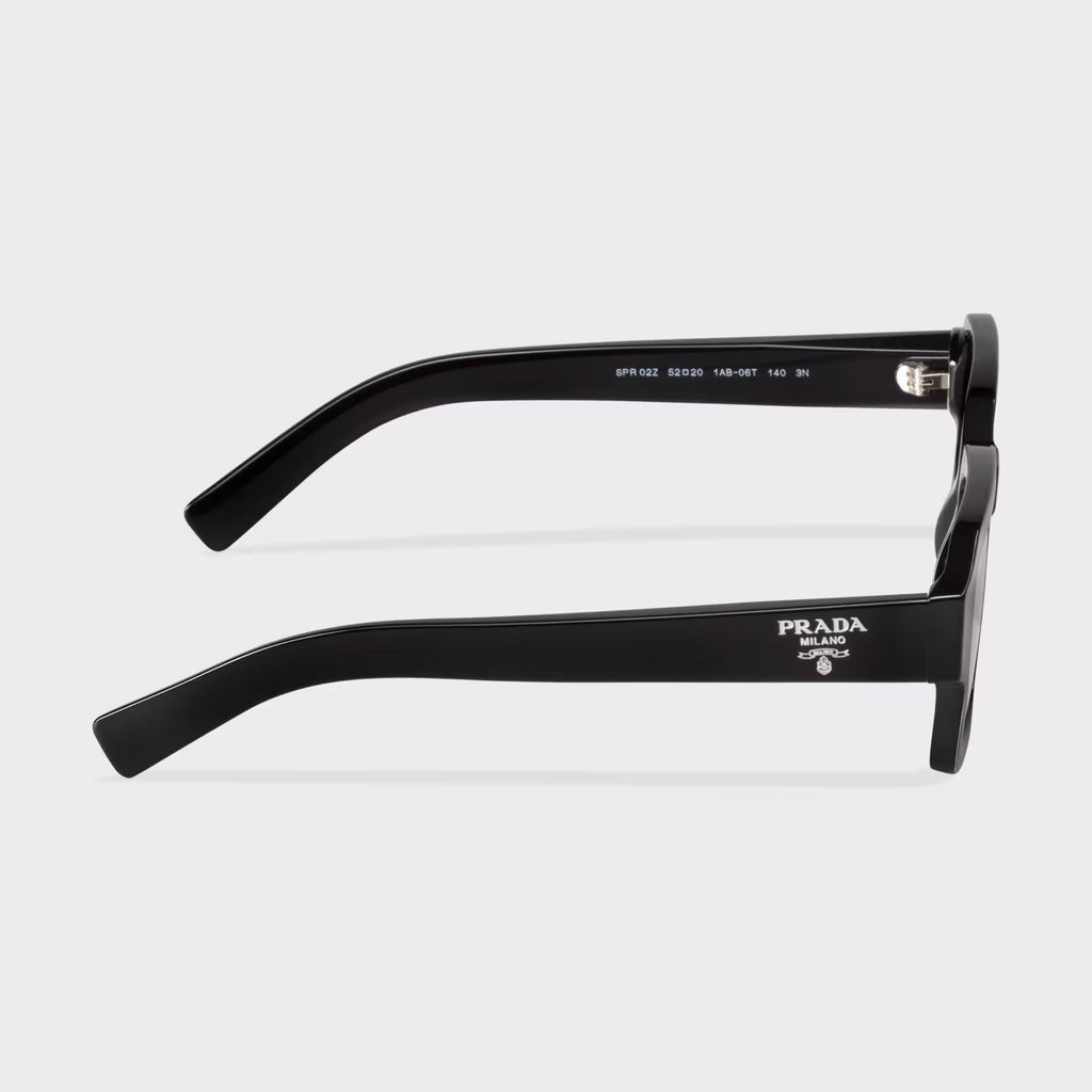 Prada Men Rectangular Frame Deep Black Sunglasses
