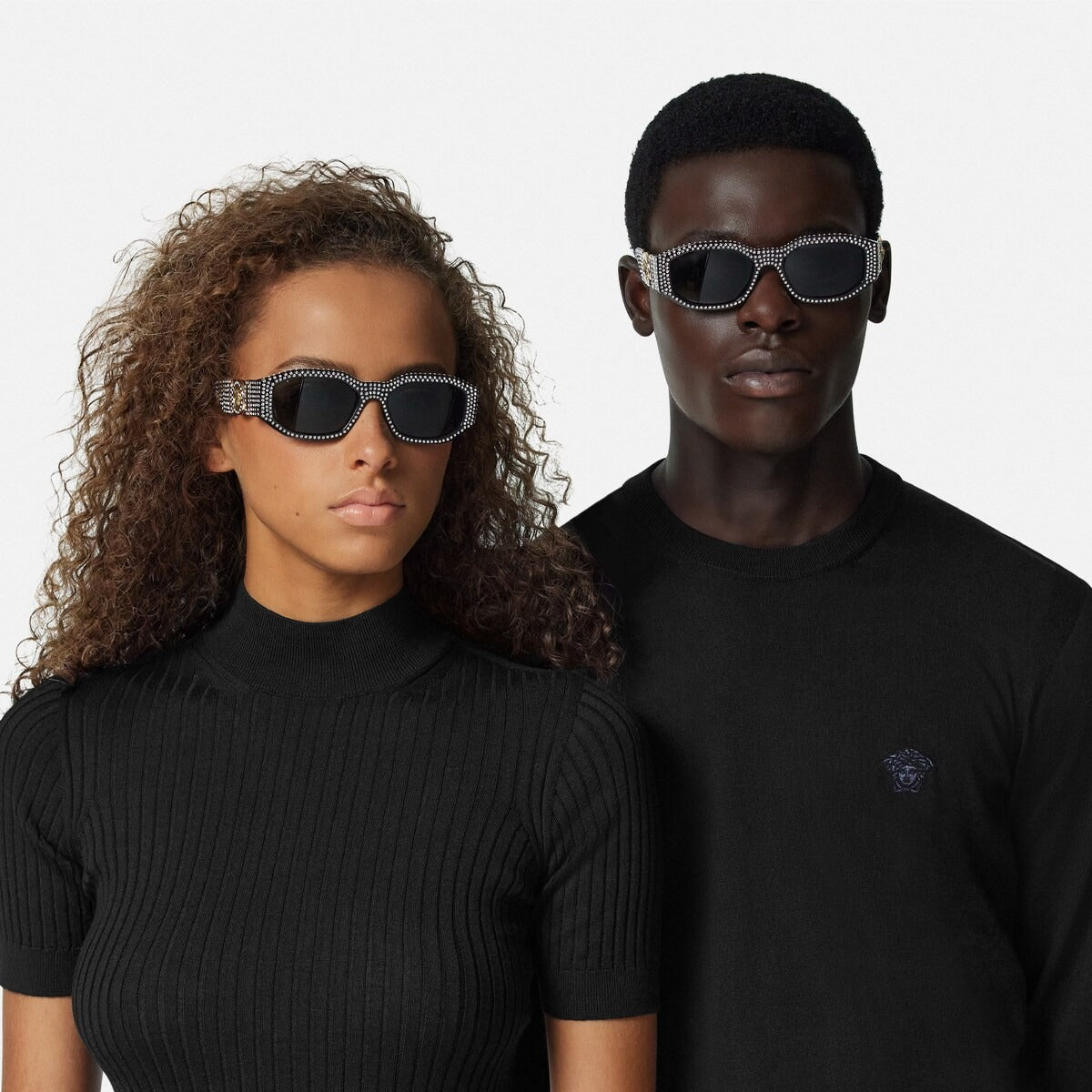 Versace Men Irragular Frame Shiny Black Sunglasses