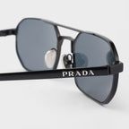 Prada Men Geometric Frame Brushed Black Sunglasses