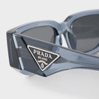 Prada Men Rctangular Frame Transparent Ocean Blue Sunglasses