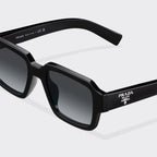 Prada Men Rectangular Frame Deep Black Sunglasses