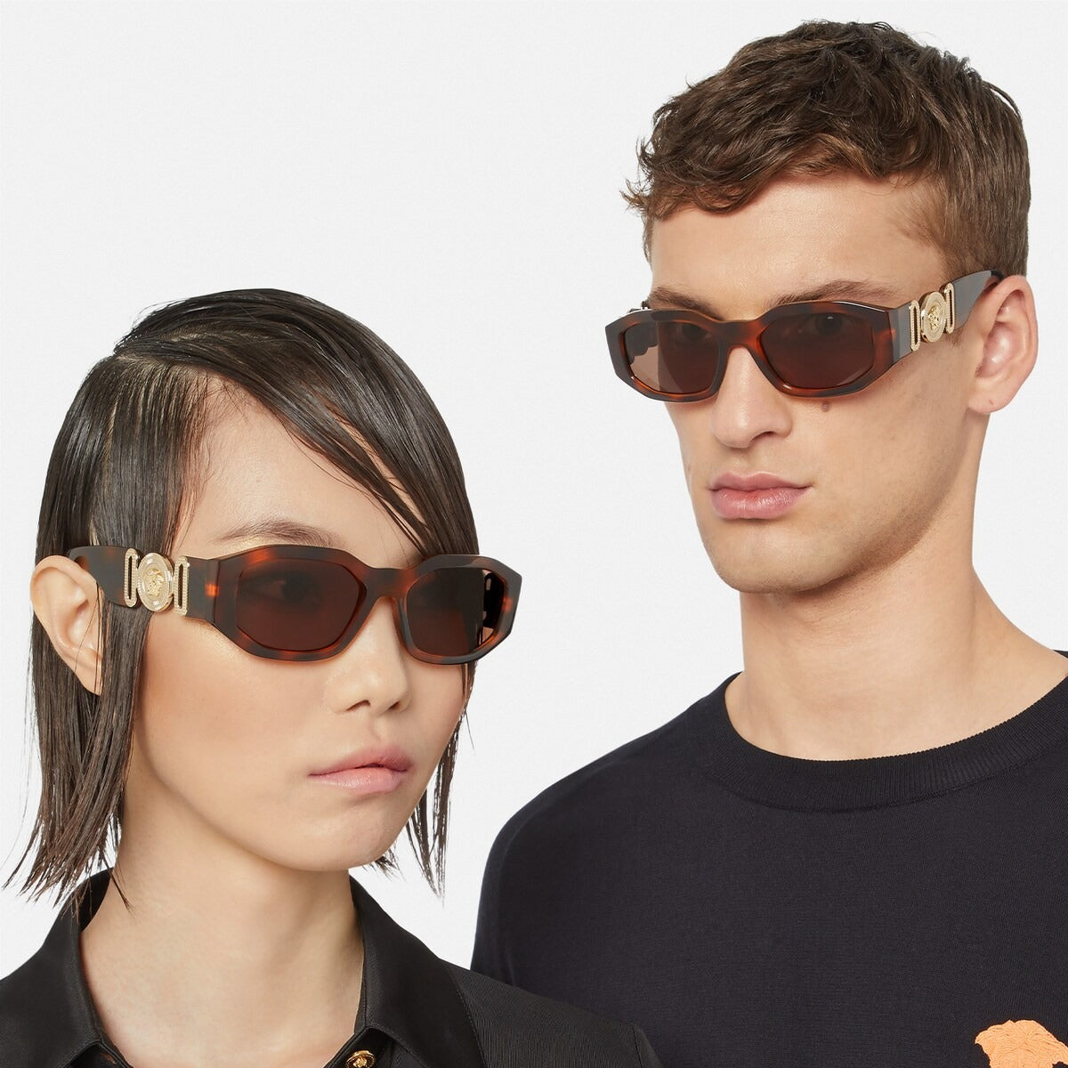 Versace Men Rectangular Frame Tortoise Sunglasses