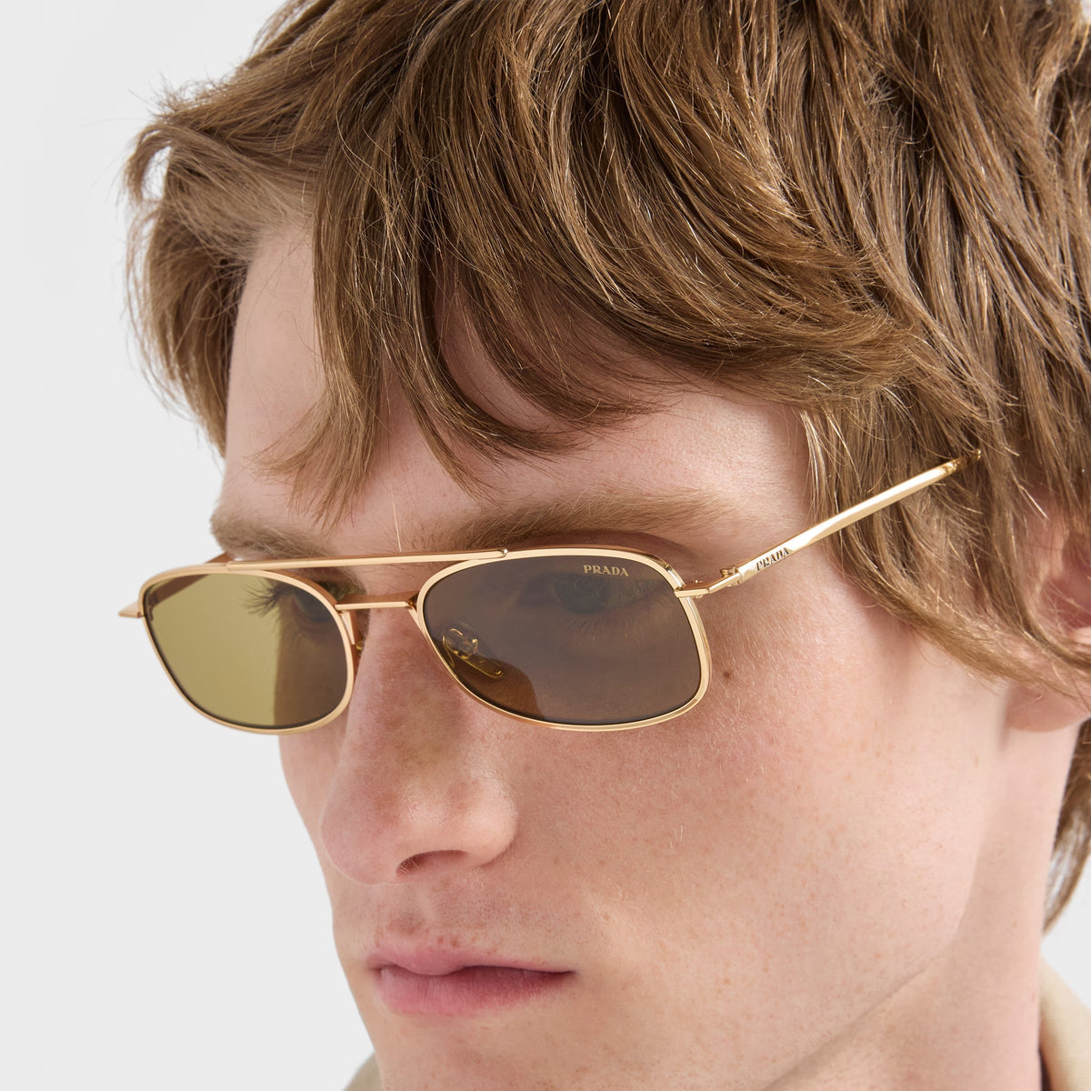 Prada Men Rctangular Frame Gold Sunglasses