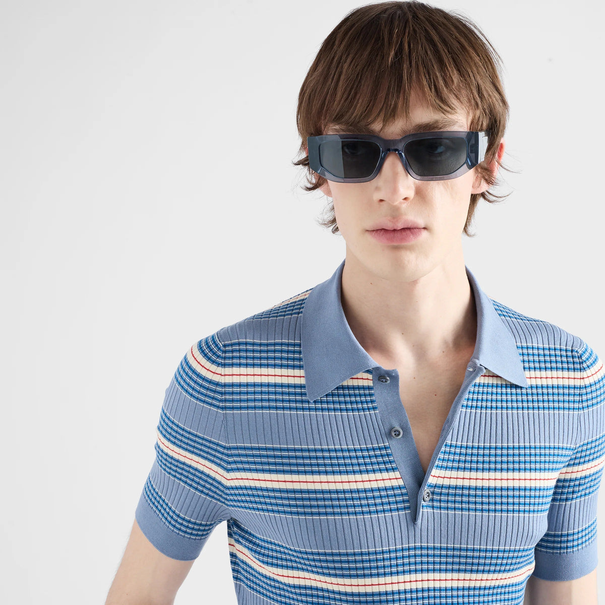Prada Men Rctangular Frame Transparent Ocean Blue Sunglasses