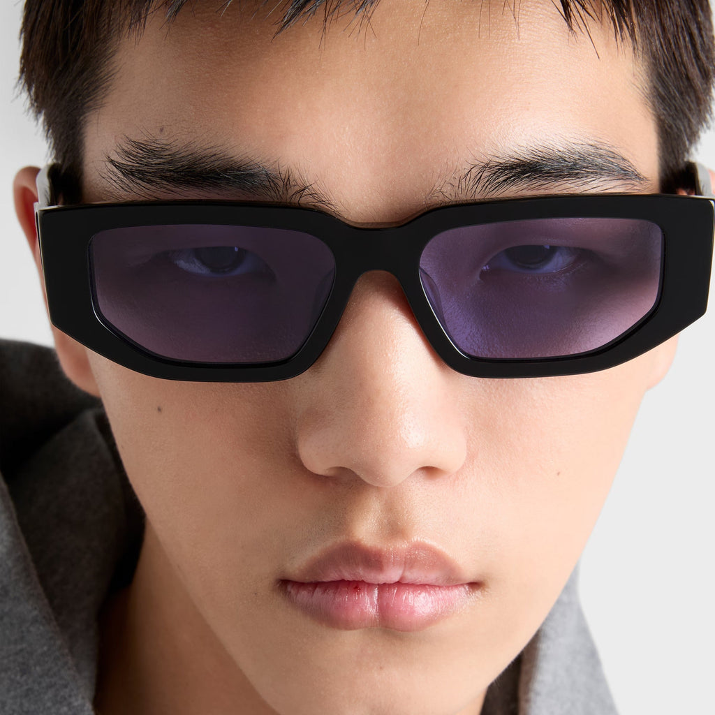 Prada Men Rctangular Frame Shiny Black Sunglasses