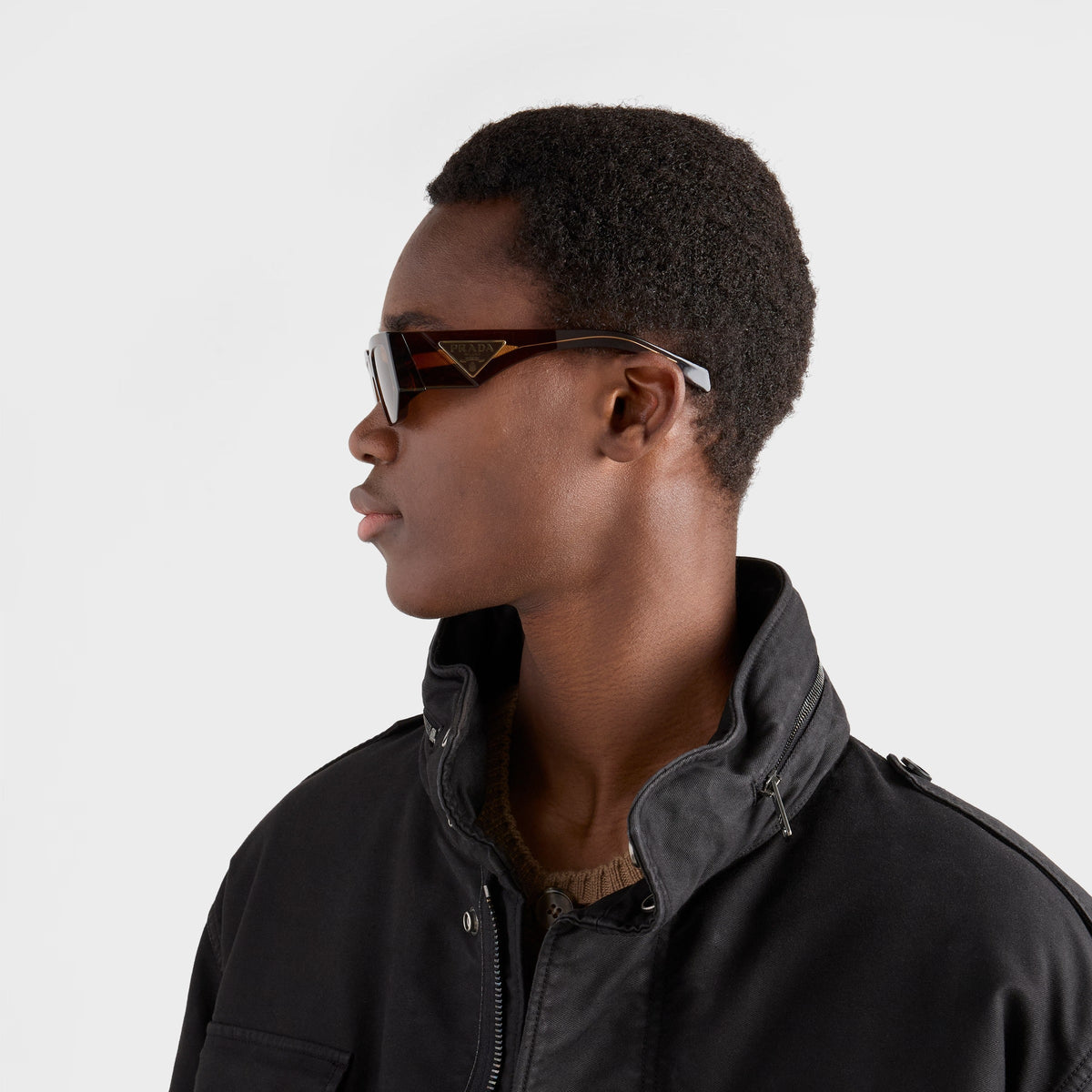 Prada Men Rctangular Frame Chocolate Brown Sunglasses
