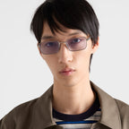 Prada Men Rectangular Frame Brushed Steel Sunglasses