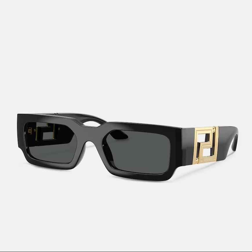 Versace Geometric Frame Shiny Dusty Black Sunglasses
