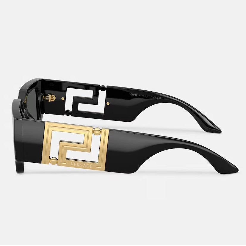 Versace Geometric Frame Shiny Dusty Black Sunglasses