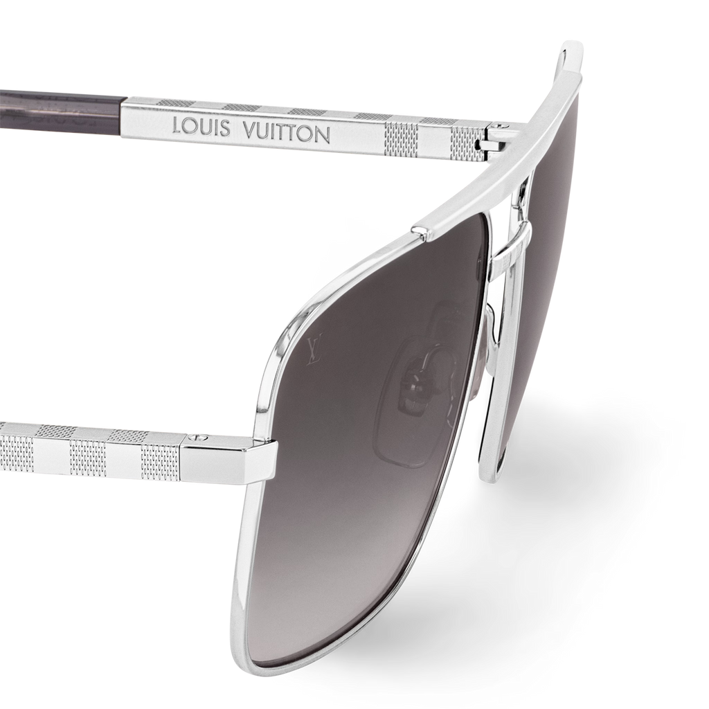Louis Vuitton Men Square Frame Shiny Silver Sunglasses