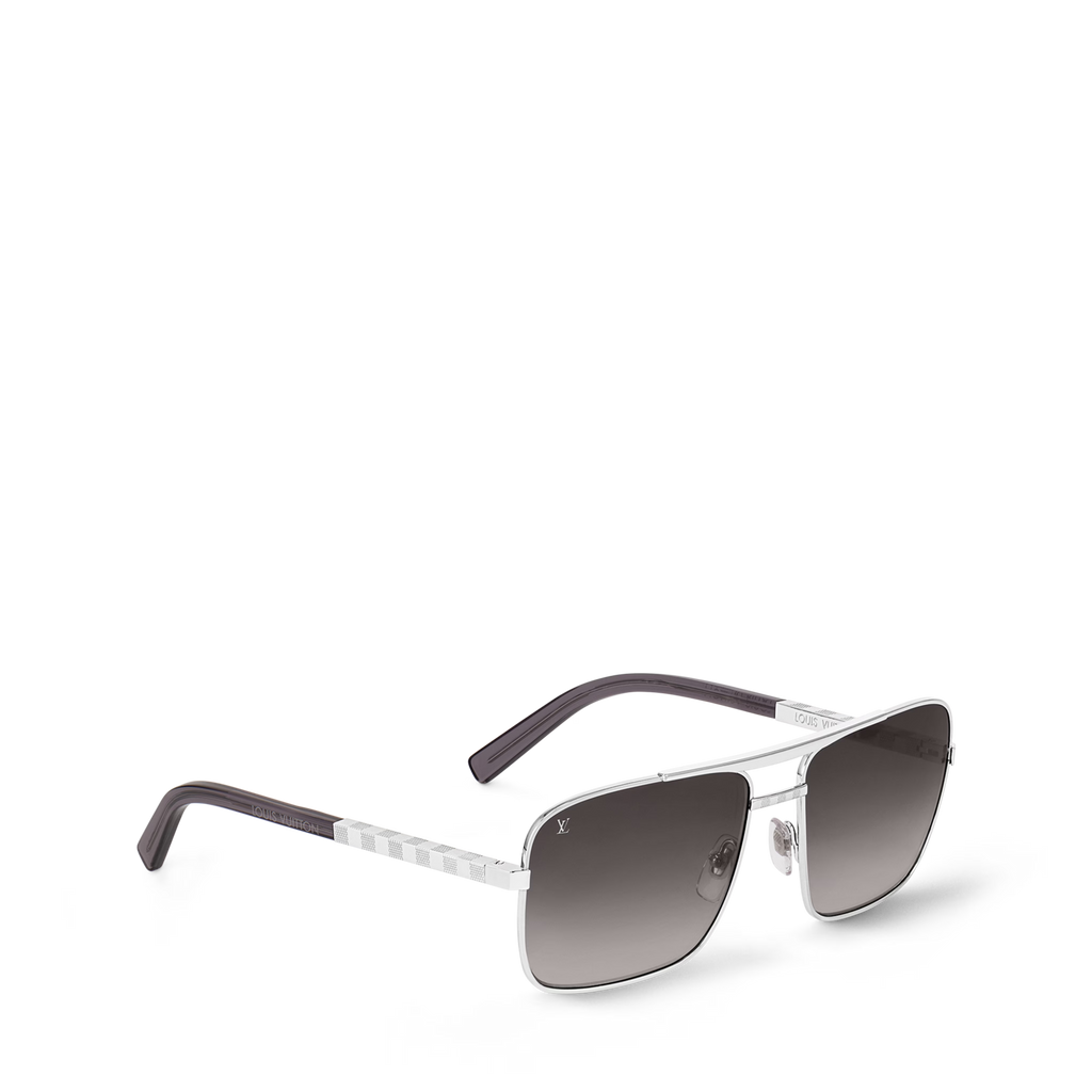 Louis Vuitton Men Square Frame Shiny Silver Sunglasses