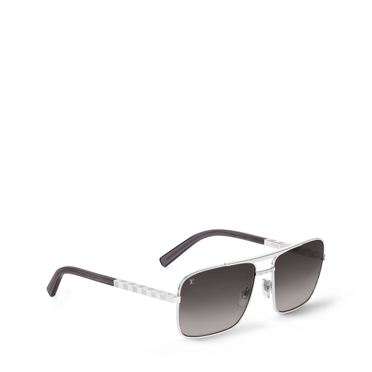 Louis Vuitton Men Square Frame Shiny Silver Sunglasses