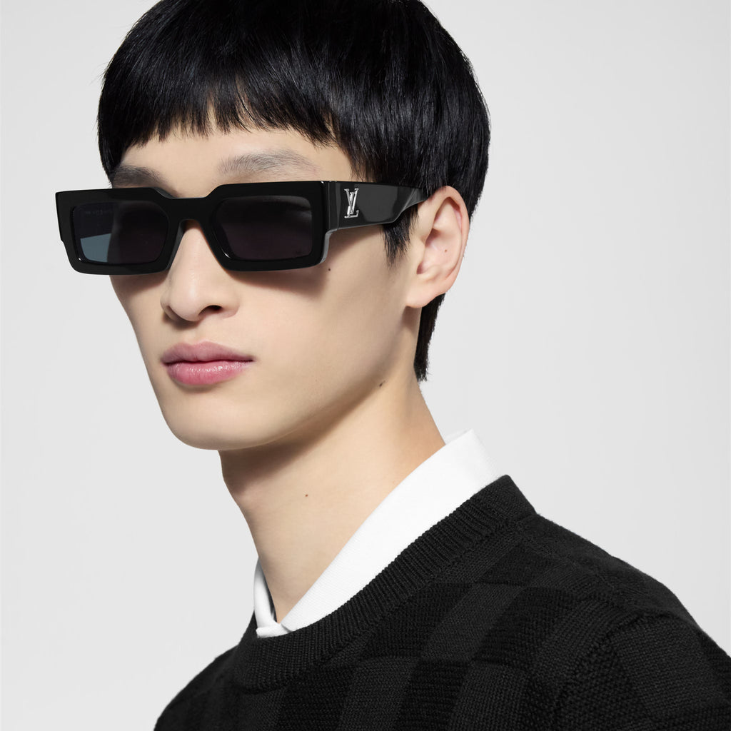 Louis Vuitton Men Square Frame Matt Shiny Black Sunglasses