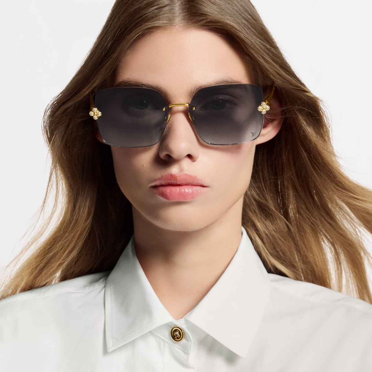 Louis Vuitton Women Square Frame Gold Sunglasses
