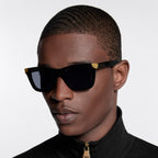 Louis Vuitton Men Square Frame Shiny Smoky Black Sunglasses